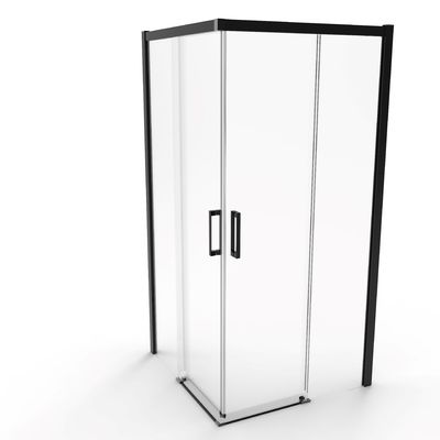 Aluminio, color negro mate, puerta doble corredera, baño, ducha.