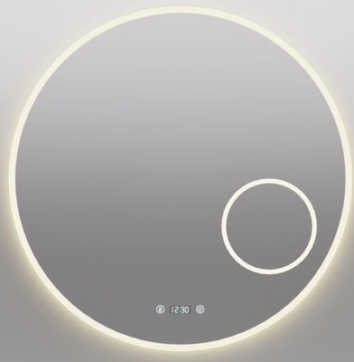 Espejo de baño LED inteligente con función anti niebla, pantalla de tiempo y temperatura, atenuación sin pasos, diseño a prueba de agua, control de doble toque, temperatura de color de 3000K ~ 6000K, dimensiones y función personalizables